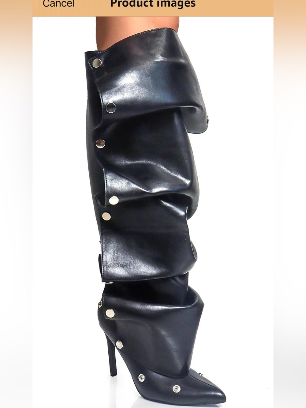 Black Studded Knee-High Stiletto Boots - Women